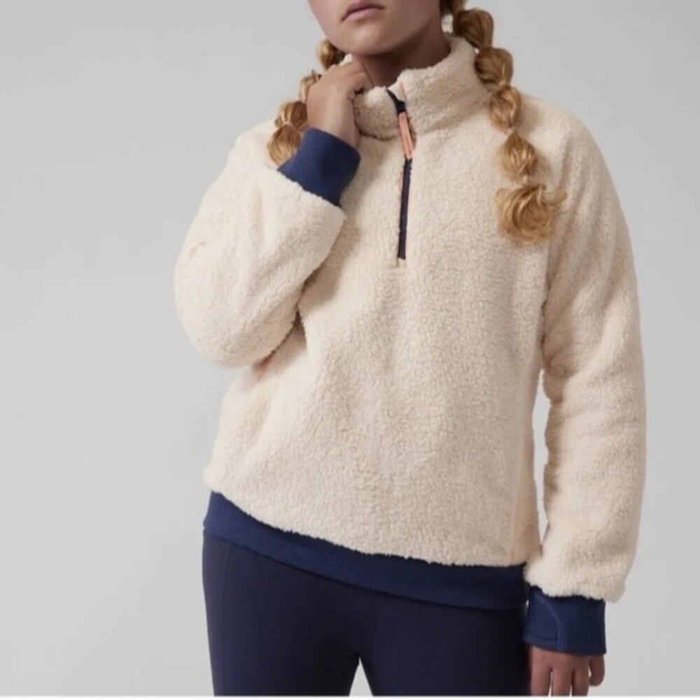 Athleta Girls XL Sherpa Quarter Zip Pullover Fleece Jacket Mock Neck Cozy